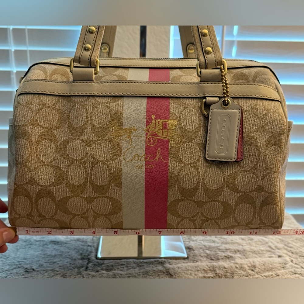 Coach Beige and Pink Signature Satchel - Picture 12 of 14